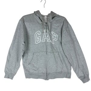 Gap Hoodie Womens XS Gray Full Zip Fleece Logo Kangaroo Pocket Sweatshirt‎